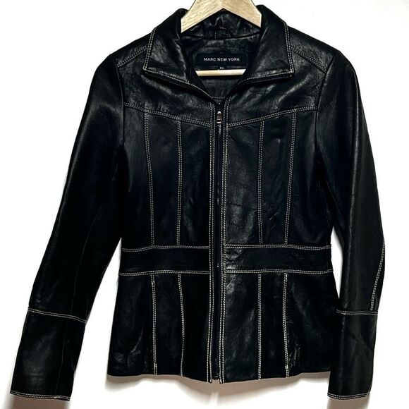 New Marc New York Buttersoft Lambskin Brown Cherrywood Leather Jacket Womens XS - Picture 1 of 4